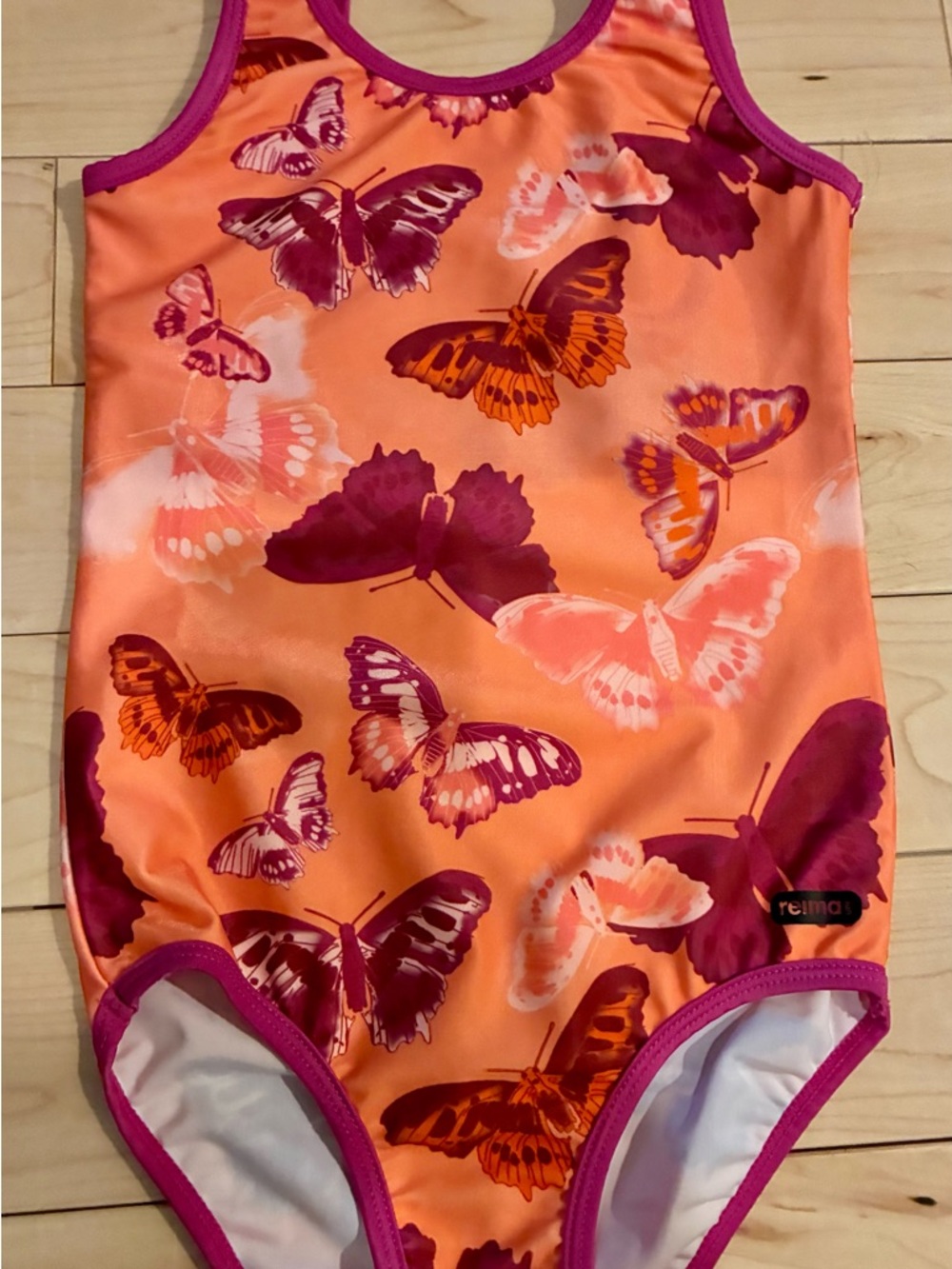 Reima Girls' Orange Butterfly One-Piece Swimsuit